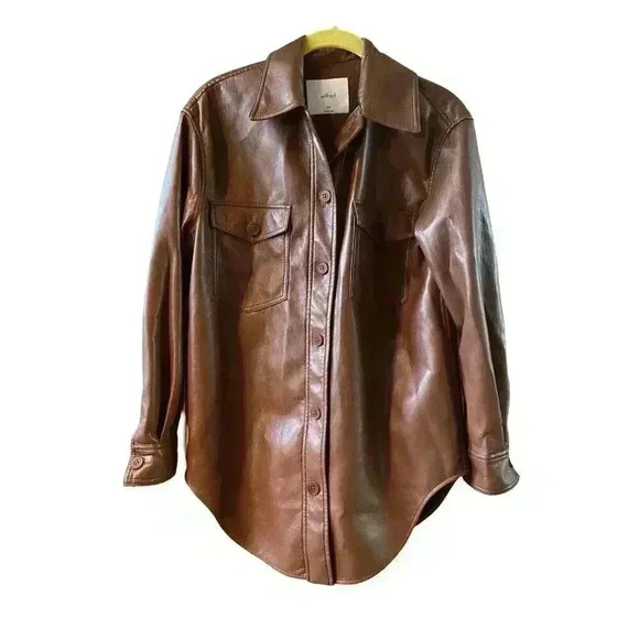 Aritzia Wilfred Ganna vegan brown leather shirt jacket shacket size XXS/XS/S - Picture 4 of 11